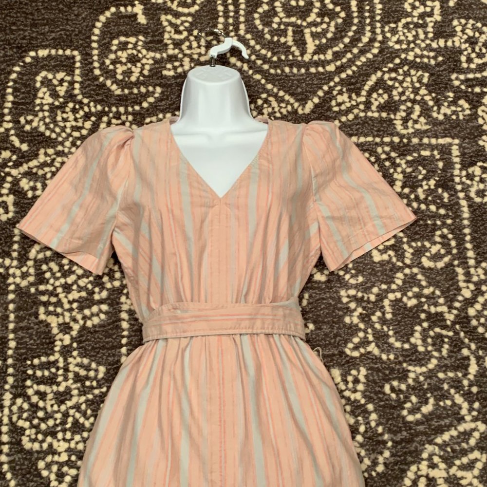 Madewell Pink Striped Linen Jumpsuit, Size 4 - Picture 4 of 6